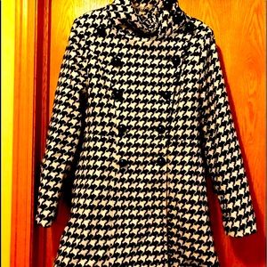 RARE Snidel size 0 stand collar black white button up houndstooth pea coat EUC